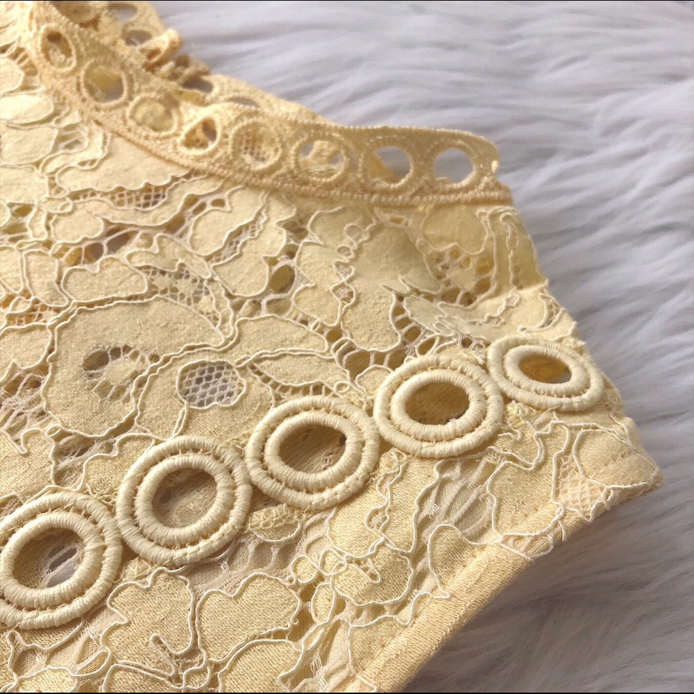 Yellow Eyelet Lace Backless Cutout Cocktail Dress - Picture 4 of 8